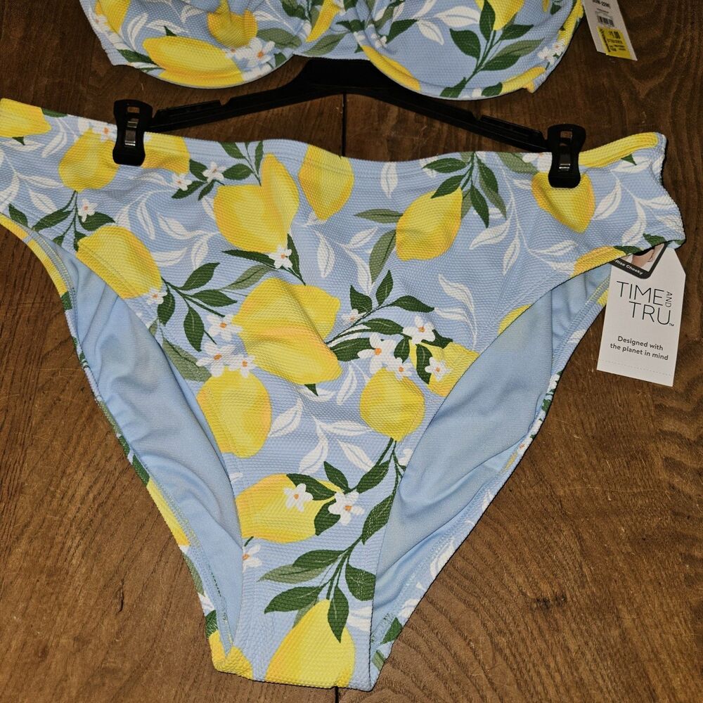 NWT Time and Tru Floral Lemon Top and Bottom Bikini Swim Set Plus 2X 20-22 - Picture 4 of 7